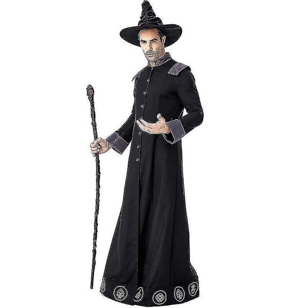 Voksen Magic Wizard Sorcerer Warlock Costume Magician Cosplay For Menn Halloween Purim Party Kostymer Fancy Dress M