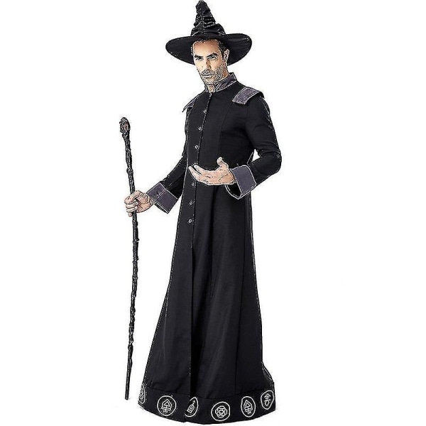 Voksen Magic Wizard Sorcerer Warlock Costume Magician Cosplay For Menn Halloween Purim Party Kostymer Fancy Dress XL