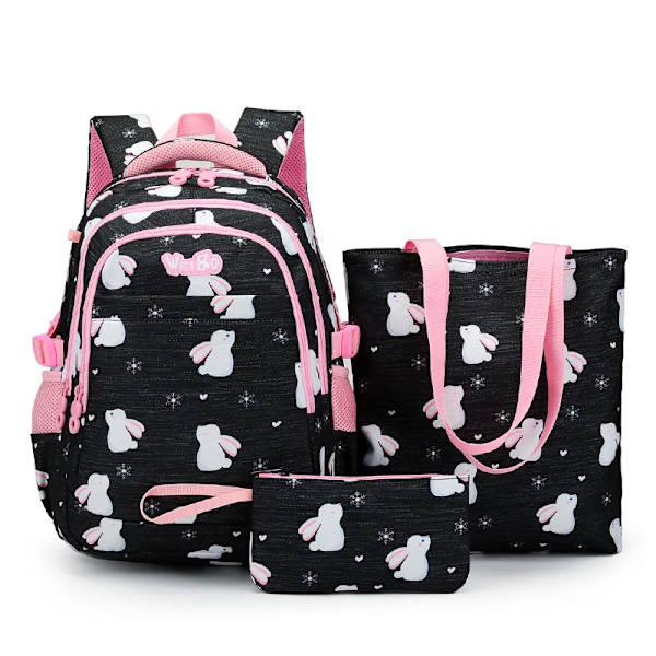 Söta skolryggsäckar för barn Kawaii Barn Flickor Skolväskor Lättviktiga Grundskoleelever Skolväskor Handväskor och Pennfodral Set Black Set