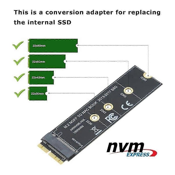 M.2 SSD - PCIe NVMe -sovitinkortti MacBook Pro/Air 2013-2017 -päivityssarjaan asennustyökalulla