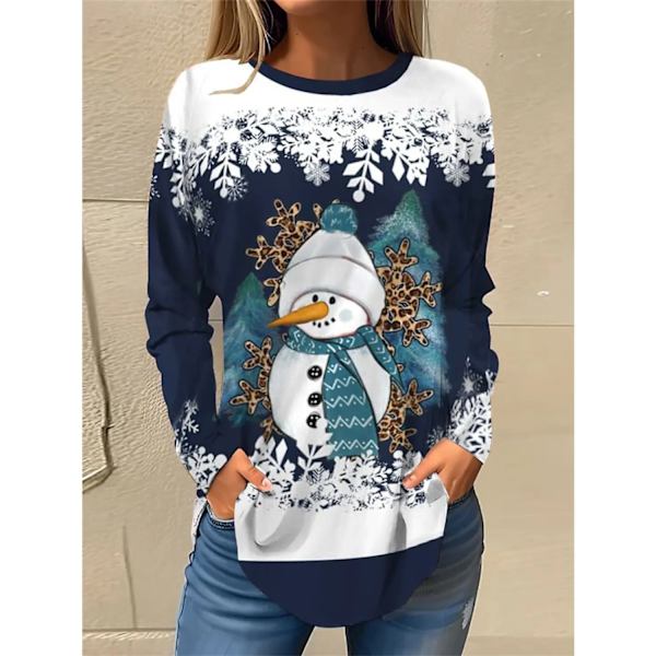 Ny dame T-shirt Juletræsprint T-shirts Toppe Langærmet Casual Toppe Mode Rund Hals Almindelig Pasform Y2K Tøj Til Piger CTZH231026SDB27 L