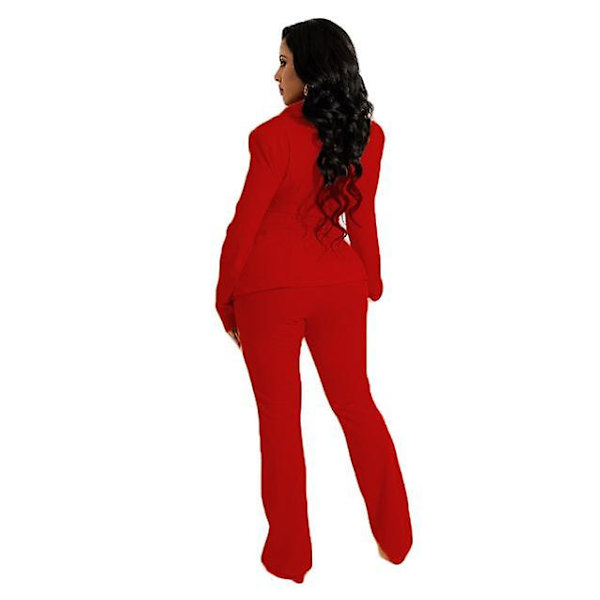 Suit Dame Jakkesæt 2 Dele Sæt Dame Buksesæt Kontortøj Kvinde Business Casual Kvindelige Outfits To Dele Sæt red M