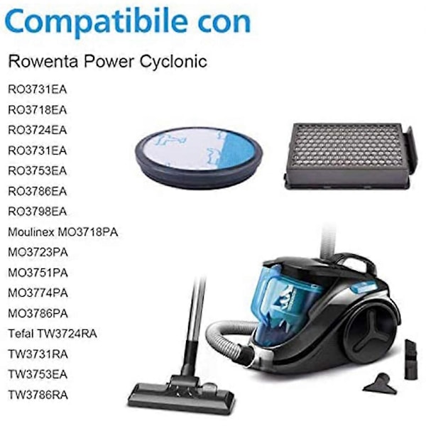 4 kpl HEPA-suodattimia Rowenta Cyclonic Power -sarjaan RO3753EA, RO3731EA, RO3786EA / Moulinexille / Te