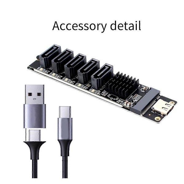 Adapterikortti TYPE-C - SATA 5-porttiseen SATA3 6Gbps USB10G -laajennuskorttiin JM575+JMS580