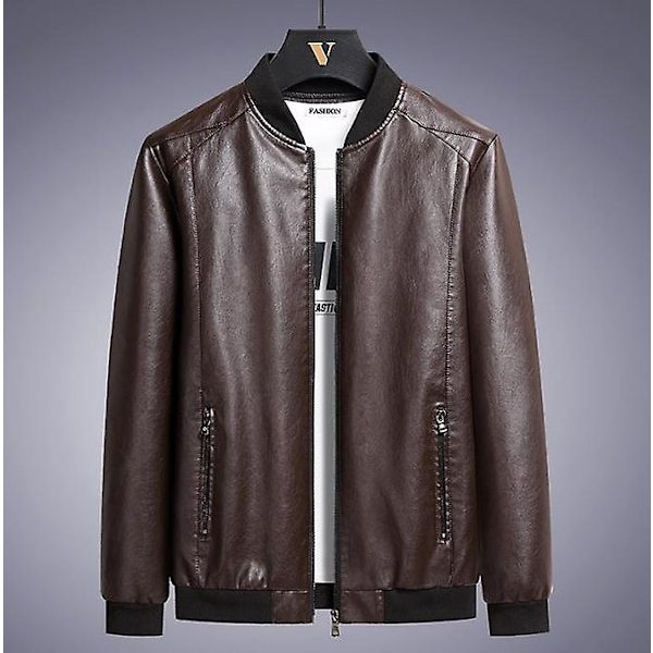 Læderjakke Herre Bomber Motorcykel Pu Jakke Plus Størrelse 8xl Afslappet Vintage Sort Biker Lomme Lynlås Jakker 7XL
