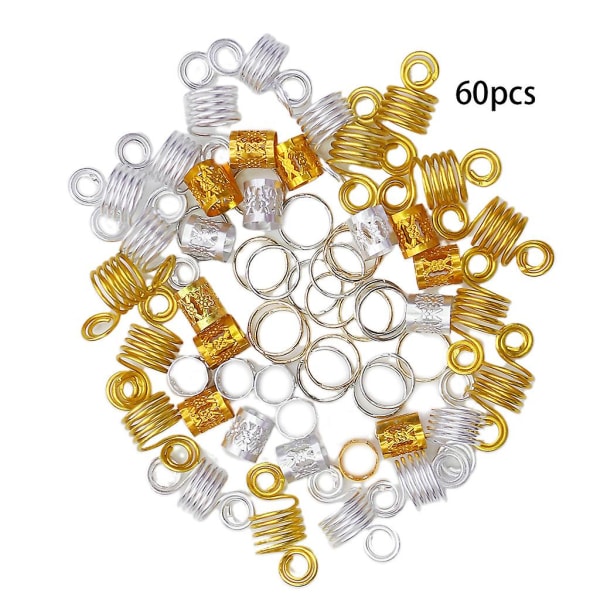 60 delar legering hårspiral dreadlocks flätade ringar metall muddar guld silver vridna