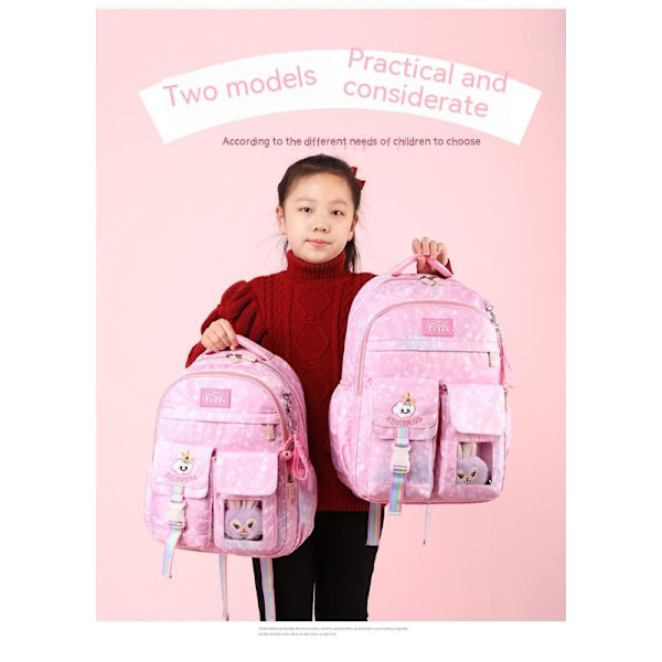 Söt skolväska för studenter, grundskoleväska för flickor, grundskoleryggsäckar kawaii rosa lila ryggsäck för flickor bokväska present Small Pink
