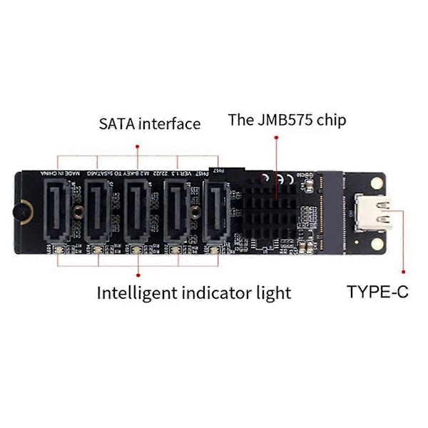 Adapterikortti TYPE-C - SATA 5-porttiseen SATA3 6Gbps USB10G -laajennuskorttiin JM575+JMS580
