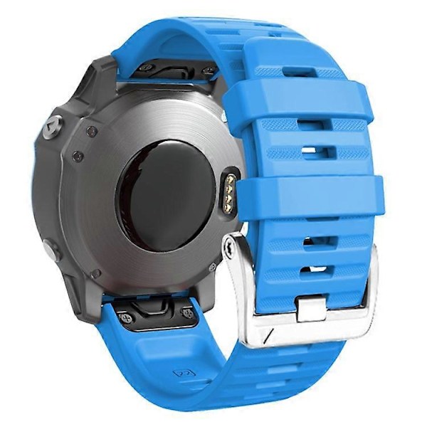 Kompatibel med Garmin Tactix 7 Pro / Fenix 7X / Fenix 6X Pro 26mm Urrem Silikone Armbåndsrem med Stål Sølvspænde Azure