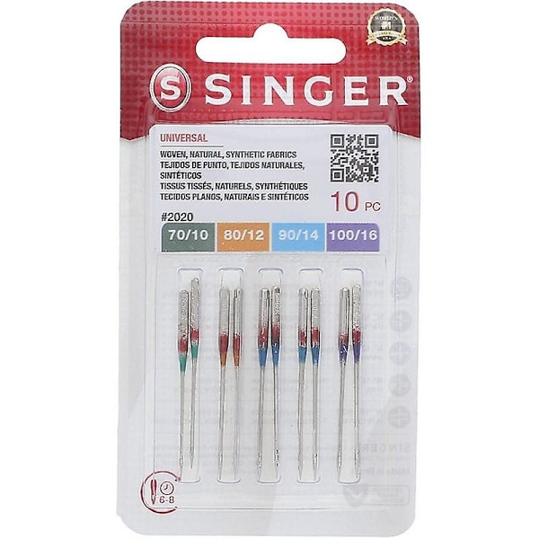 Singer Universal Symaskinsnålar 2020, Blandade Storlekar 70/10 - 100/16 (10-pack)