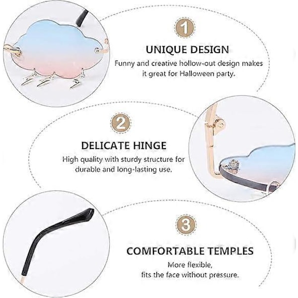 Rimless Dam Solglasögon Molnformade Solglasögon med Blixtberlocker Mode Solglasögon Färgglada Linser
