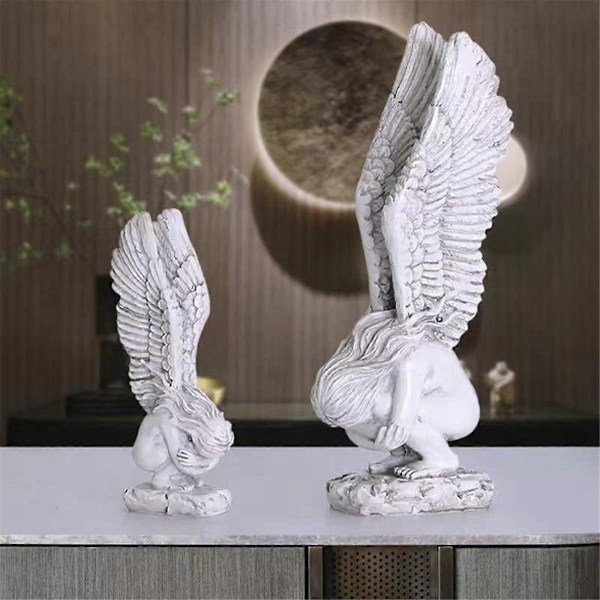 Hvite Engler Resin Cherubs Statue Figur, Bedårende Engel Skulptur Minnestatue Innendørs Hjem Dekorasjon