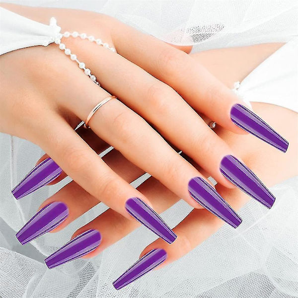 Tekokynnet, akryylikynsitarvikkeet, ballerinaväri, läpinäkyvä ranskalainen tyyli, keinotekoinen täysi peitto, pitkä malli, 100 kappaletta Purple