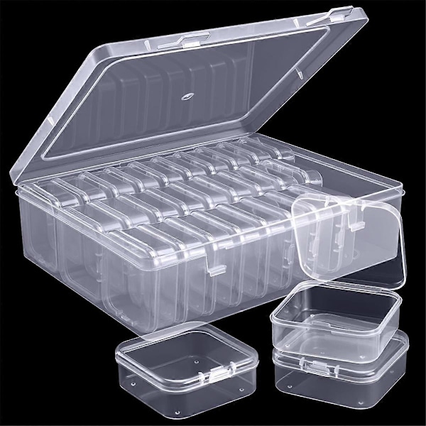 Perleorganiseringsboks, en stor transparent boks med 30 stk. små klare plastikopbevaringsbeholdere, Porta