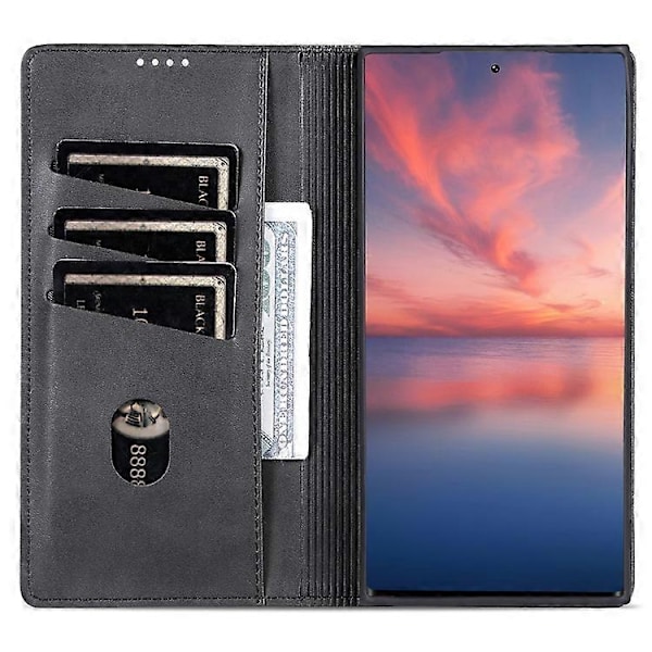 AZNS Yhteensopiva Samsung Galaxy S24 Ultra -kotelo Magneettinen imukuppi Nahkainen puhelinkotelo Lompakkotelineellä Black
