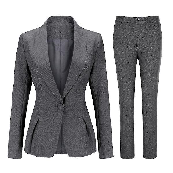 Dame Formel Kontor Dame Tunika Revers Ensfarvet Slank Todelt Sæt Plisseret Blazer Og Bukser Gray L