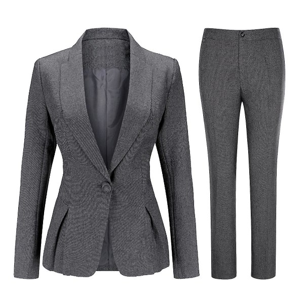 Naisten muodollinen toimistotunika, yksivärinen, ohut kaksiosainen puku, laskostettu bleiseri ja housut Gray 3XL