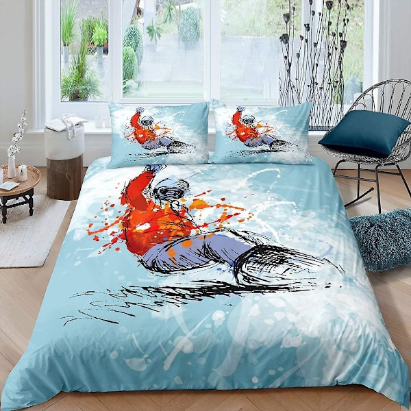 Skidåkning Kung Drottning Påslakan Ungdomar Extremsport Spel Sängkläder Set Skidstavar Snowboard Täcke Örngott Polyester Quilt Örngott