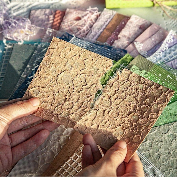 96 Ark Teksturert Scrapbook Papir & Mesh Stoff Assortert Sett, 6 Pakke Blandet Spesialpapir for Scrapb