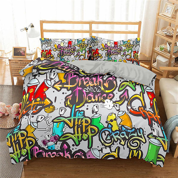 Motesengesett Tegneserie Graffiti Polyester Dynetrekk Putetrekk Enkelt King Dobbel Full Queen Size Polyester Dyne Trekk