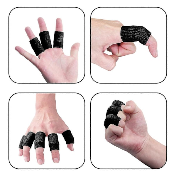 10-pak fingerspidser, tommelfinger skinne til fingerstøtte, åndbar elastisk finger tape, kompressionsbeskyttelse (sort)