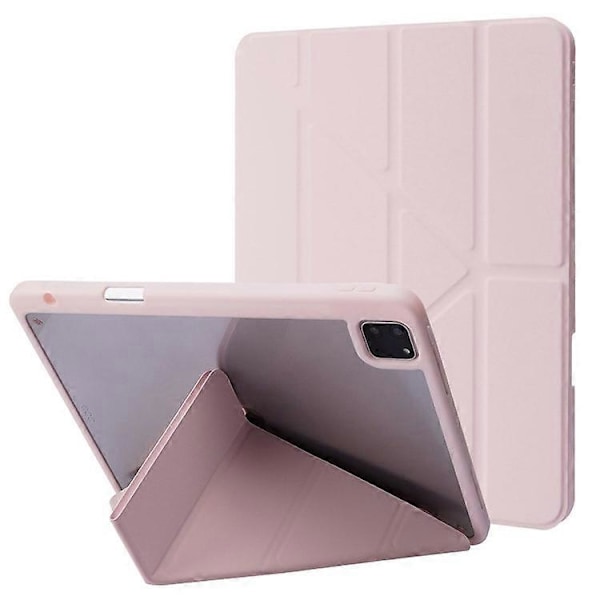 Kompatibelt fodral för iPad Pro 12,9-tum (2021)/(2020)/(2018) surfplatta, automatisk väckning/viloläge, origami-ställ, PU-läder + akrylskydd Pink