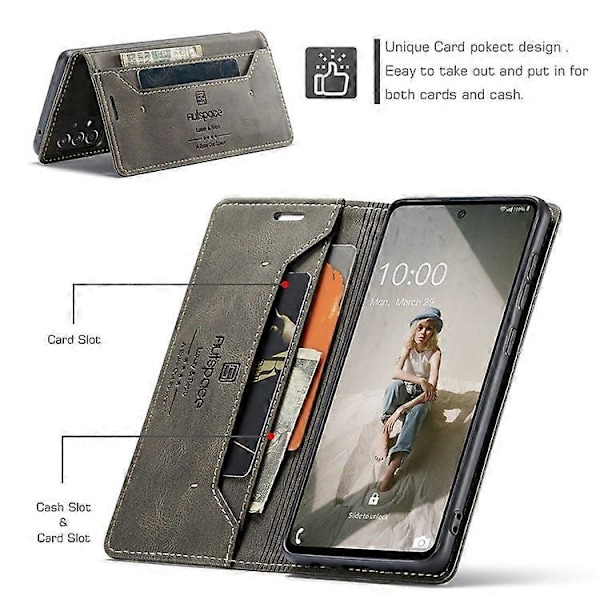 AUTSPACE A01-serien Kompatibel med Samsung Galaxy A52 4G / 5G / A52s 5G PU Läderfodral RFID Plånbok Flip Ställskydd Espresso
