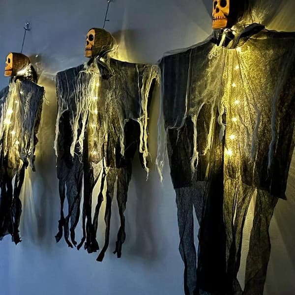 Stort Halloween-spøkelse med lysende hvit spøkelsesdekorasjon til hagen 2pcs