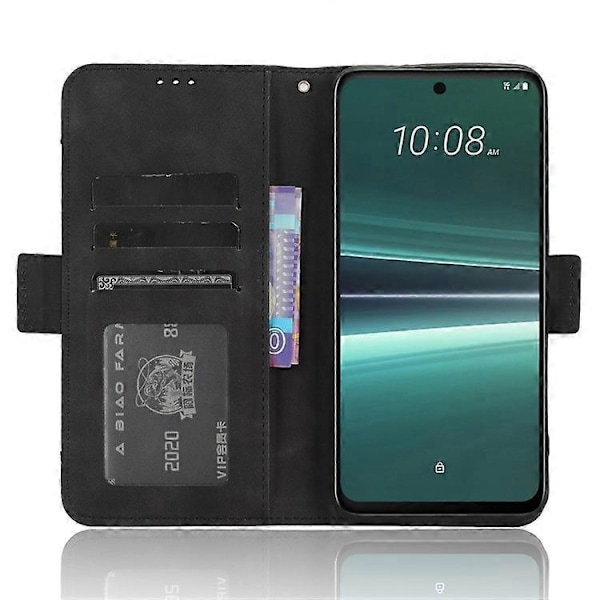 Yhteensopiva HTC U23 Pro 5G:lle, monipaikkainen korttikotelo PU-nahkaa, suojakotelo jalustalla ja lompakolla Black