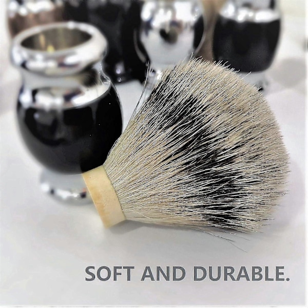 Barberkost med Sterling Sølvtupp, fint resin-håndtak og base i rustfritt stål (Brun)