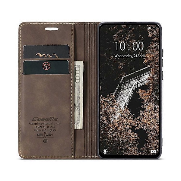 CASEME 013 Serien Kompatibel För Xiaomi Redmi 13 5G / 13 4G / Redmi Note 13R 5G Fodral Kort Hållare Ställ Läder Telefonskal Espresso