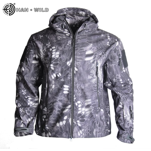 Jakt Jakker Myk Militær Taktisk Jakke Man Combat Vanntett Fleece Herre Klær Multicam Coat Windbreakers Python pattern 5XL(100-110KG)