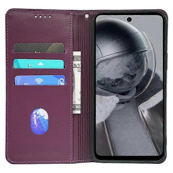Kompatibel med HMD Pulse / Pulse+ Etui Pung Læder Telefon Cover Lykke Kløver Prægning DarkPurple