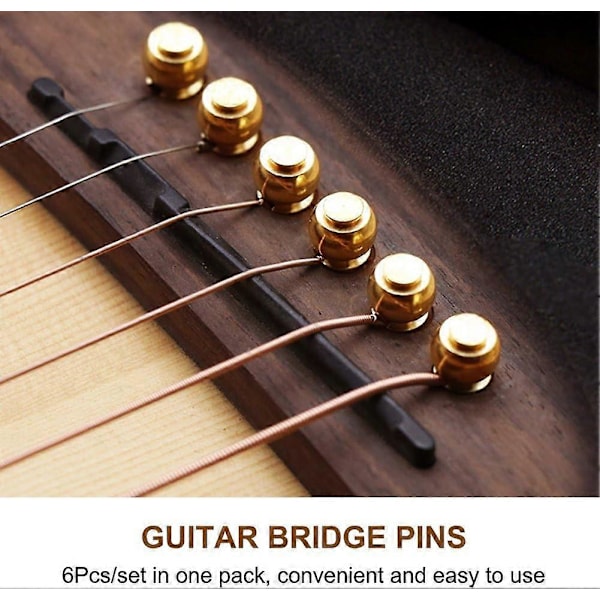 6 st Gitarrpinne Mässing Akustisk Gitarr Stallände Pinne för Ukulele, Gitarr, Bas
