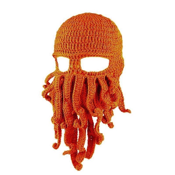 Bläckfisk Tentakel Stickad Mössa Hatt Vindskydd Skidmask (Orange)