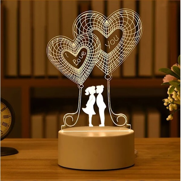 Romantisk Kjærlighet 3D Akryl LED Lampe for Hjem Barnas Nattlys Bordlampe Julebord Dekor Valentinsdag Nattbordslampe I Love You