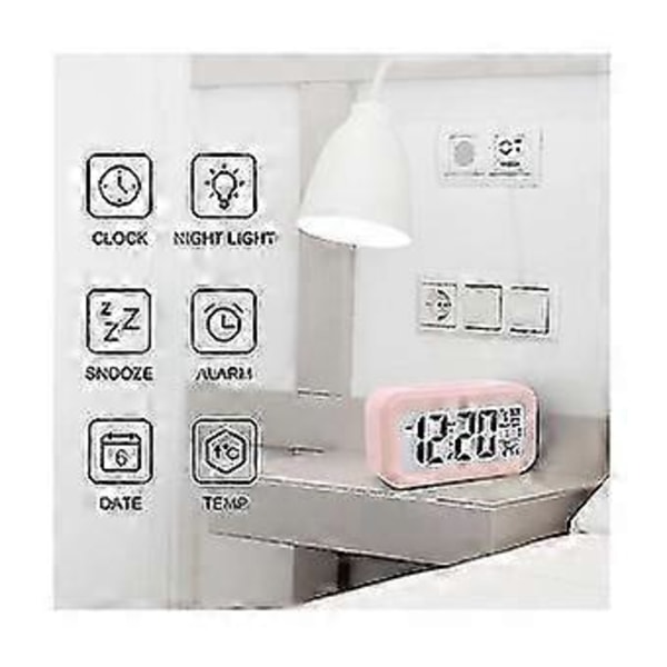 Digital Klocka, rosa Väckarklocka, LED Väckarklocka, Batteridriven Tyst Väckarklocka för Resor