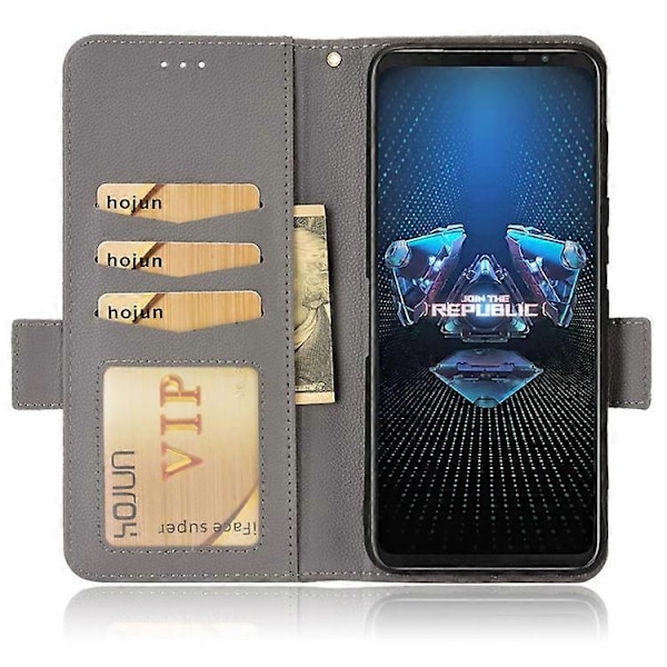 Yhteensopiva Asus ROG Phone 5 / ROG Phone 5s / ZS676KS / ZS673KS Litsi-kuvioinen PU-nahkainen puhelinkotelo magneettisella sulkimella varustettu lompakko St Grey