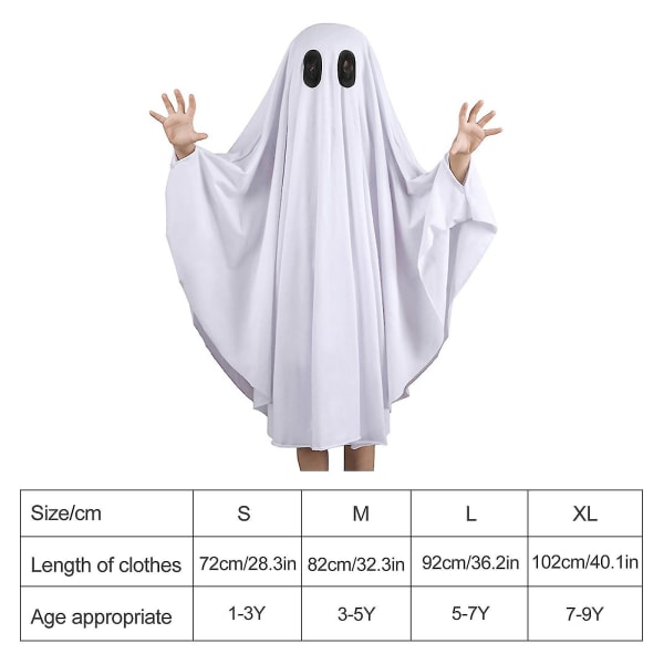 Ghost Halloween -asu lapsille toddler Halloween Ghost Cape Pelottava mutta söpö cosplay Halloween-juhlatarvike, one size 1-9-vuotiaille lapsille XL