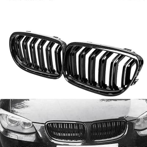 Bil Kulfiber Blank Sort Dobbelt Lamel Front Nyre Grill til- E90 E91 3 Serie 2009-2011