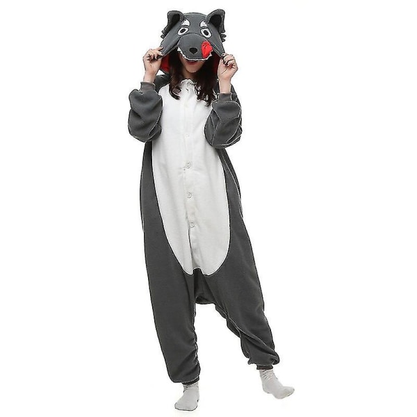 Vinter Tecknad Kigurumi Djur Vuxna Onesies Kvinnor Pyjamas Pyjamas Kostymer Jumpsuit Cosplay Halloween Julklapp-grå Varg L