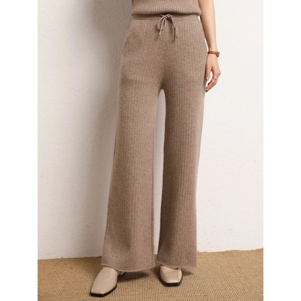 Nya Chic 100% Kashmir Dam Wide Leg Byxor Höst Vinter Casual Hög Kvalitet Mjuka Varma Stickade Drop Mop Byxor Koreansk Mode zi rong L