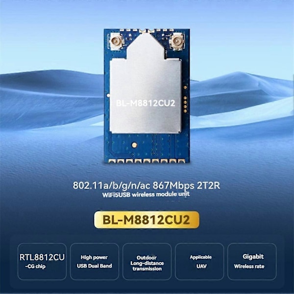 RTL8812CU Trådlös Dual Band WIFI Modul 2.4G/5G Hög Effekt för Linux Android USB Gränssnitt IPEX BL-