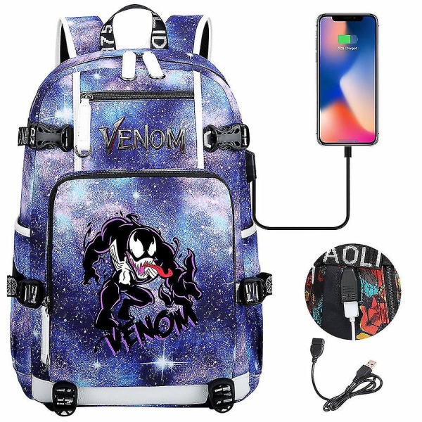 Venom Fashion Printet USB Ungdoms Skoletaske (3-20) Color-10