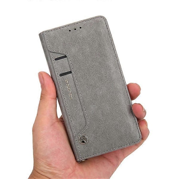 CMAI2 PU Läder Kortfack Plånbok Telefonfodral Kompatibelt För iPhone 12/12 Pro Grey