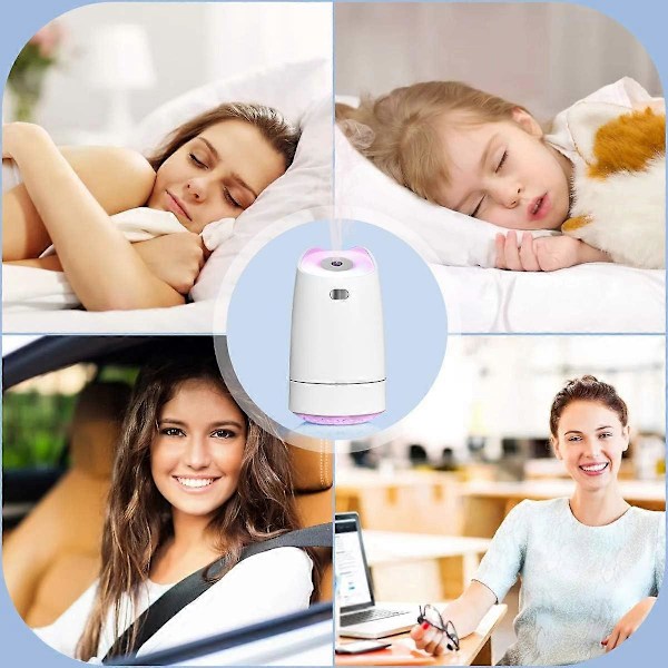 USB Mini Luftfuktare, 280ml Portabel Luftfuktare, 7-Färgs LED Nattlampa, Ultra-tyst, Automatisk Avstängning-