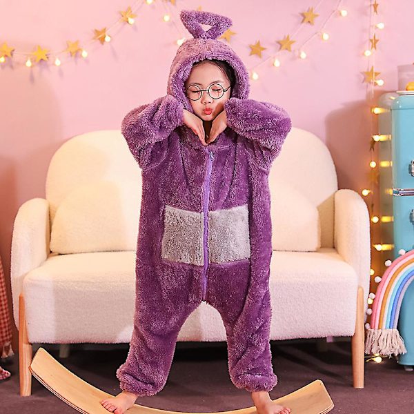 Aikuisten ja lasten talviset flanellipyjamat Onesies Söpöt Teletapit Pyjamat Joulu Pijamas Vanhempi-lapsi Asut Vauvojen Anime Cosplay Purple 120-130