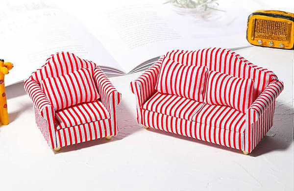 Trämöbler för dockhus, Träsoffa, Mini Dockhustillbehör för Mini Dockhus Soffa - Skala 1/12