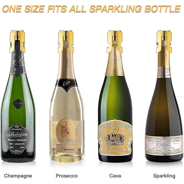 Champagne Prop i Rustfrit Stål Korkforsegler til Mousserende Vin Spildfri Ingen Spild (2 Pak, Guld)