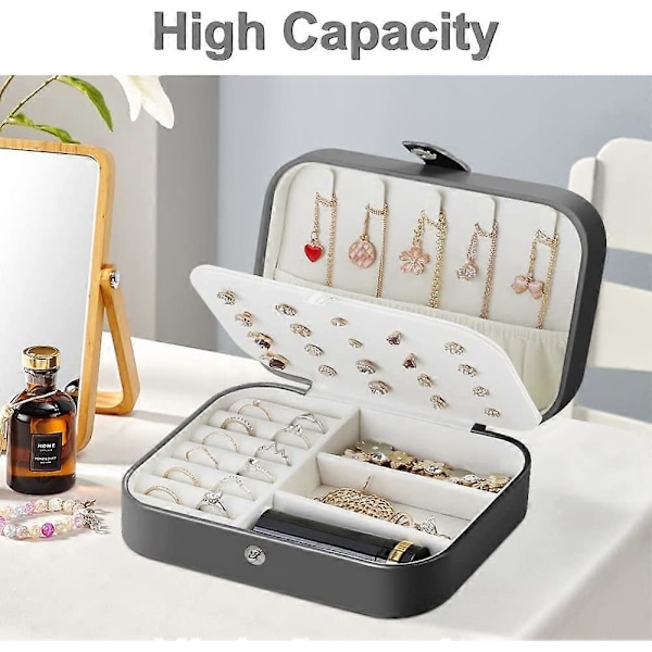 Rejsesmykkeskrin Mini Rejsesmykkeorganiser Smykkeorganiser Display Ring Øreringe Halskæde Armbånd (Sort)